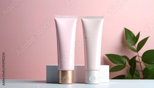 Wallpaper Mural Pastel Cosmetic Tubes on a Two Tone Background Torontodigital.ca