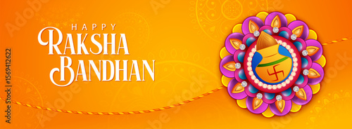 greeting card and template banner for sales promotion advertisement with decorative Rakhi for Raksha Bandhan, Indian festival for brother and sister bonding celebration