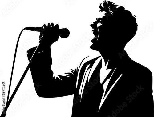 silhouette of a man singing with a microphone Vector illustration