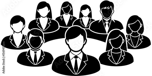 Vector  illustration of a diverse professional team with men and women in business attire arranged together nicely