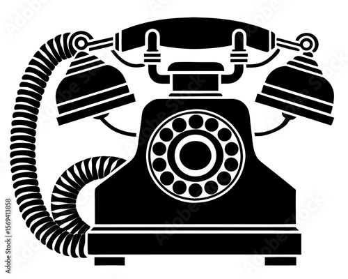Vector  illustration of a vintage rotary dial telephone with a coiled cord and receiver on each side showing details