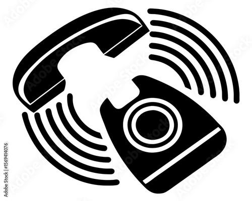 Vector  illustration of a vintage telephone with handset off the hook and radiating signal waves design