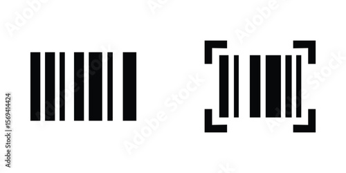 Vector illustration of bar code and bar code scanner icon on white background. 
