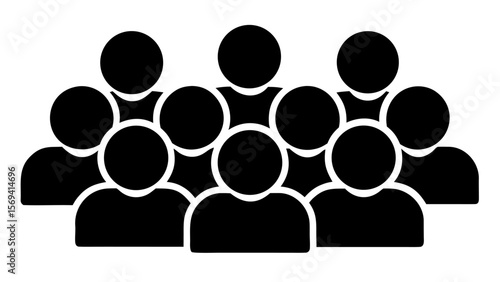 Vector  black silhouette of a crowd of people with round heads and simple bodies in a group formation design