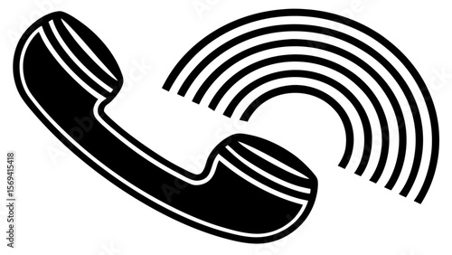 Vector  black and white illustration of a telephone receiver with sound waves emanating from the device