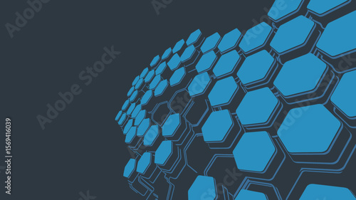A geometric pattern of blue hexagons layered on a dark background creating a three dimensional effect