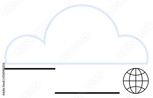Cloud outline and globe icon symbolizing global internet, data access, storage, networking, and communication. Ideal for technology, remote work, cloud computing, web services digital security