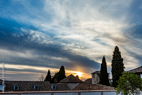 Granada, Spain, European Union, street view from the Spanish city where beautiful Alhambra palace could be visited. Tourist destination
