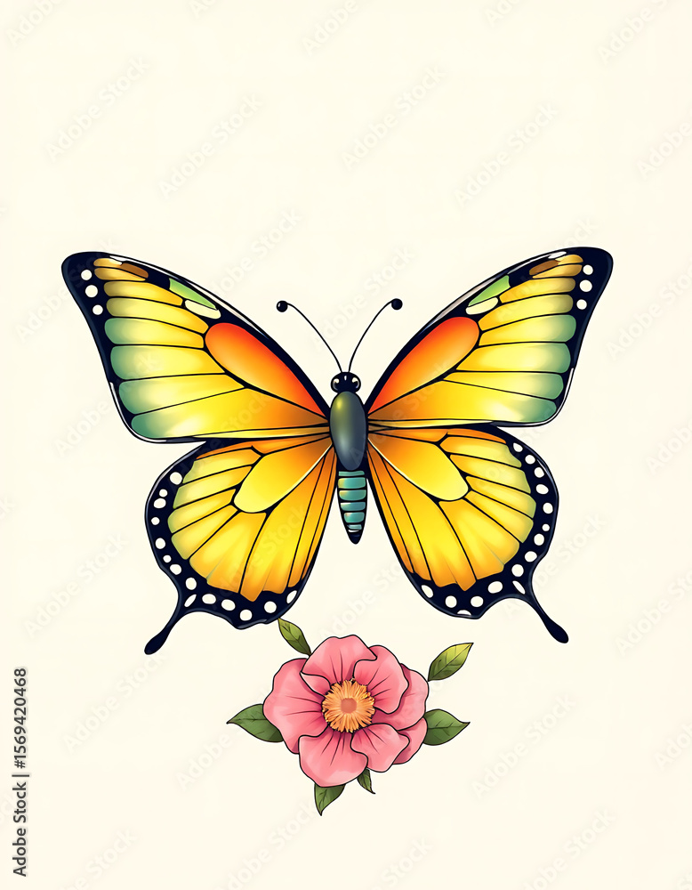 Obraz premium Spring Dance: Colorful Butterfly Above Flowers