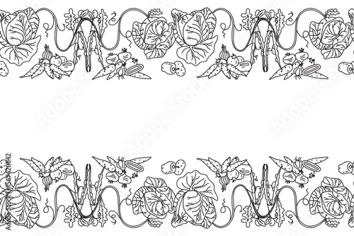 Wallpaper Mural Line art botanical decorative different vegetables horizontal border seamless pattern isolated on white background. Hand drawn outline veggies with Cabbage Carrot Peas Pepper Onion vector design Card Torontodigital.ca