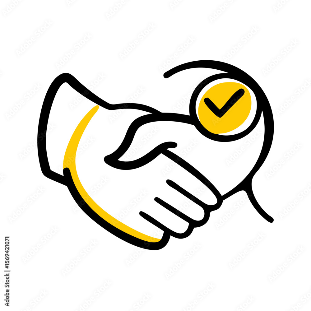 Fototapeta premium Handshake symbolizing agreement with check mark icon 