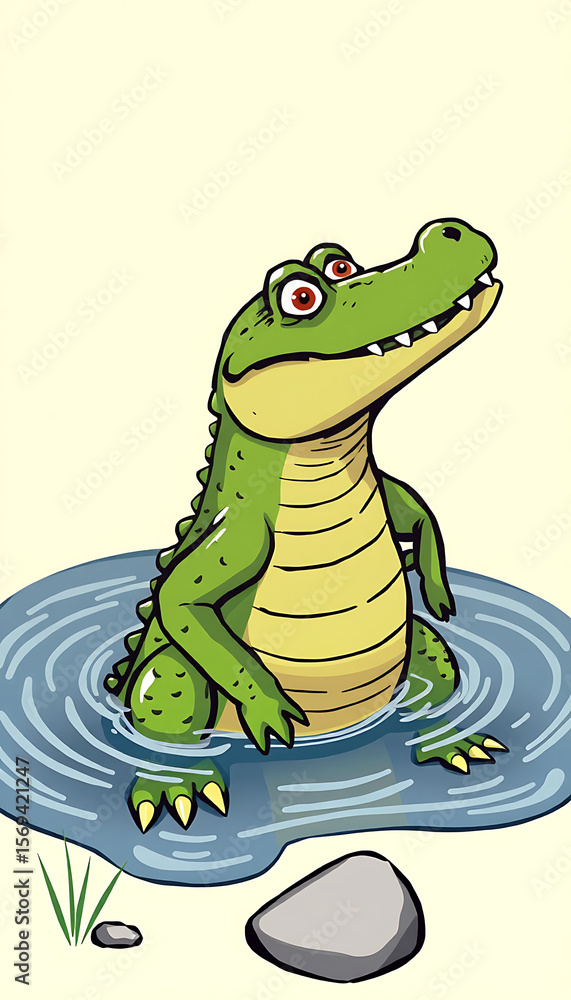 Fototapeta premium Playful Crocodile – Friendly Cartoon Reptile with Big Personality