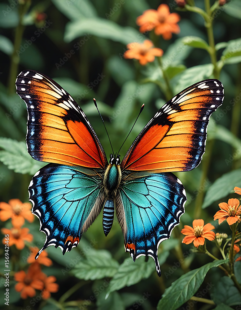 Fototapeta premium Monarch Butterfly on Orange Blossom – Stunning Macro of Nature’s Elegance