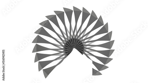 Abstract geometric fan shape with overlapping gray triangular elements on white background