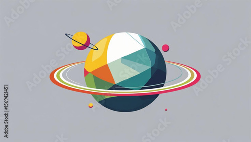  Abstract Low Poly Planet with Rings