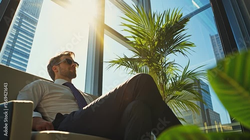 Businessman relaxes in a modern office