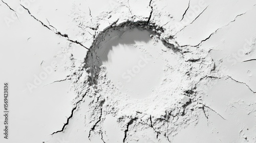 Circular Hole and Cracks in White Powder