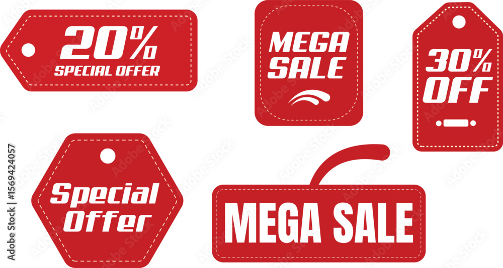 Fototapeta premium Red Sale Tags Bundle – Discount Labels, Special Offer Badges & Price Stickers