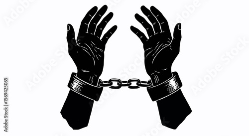 Handcuffed Hands Raised in Silhouette, Symbol of Restraint