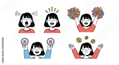 Young girl expressing joy celebration excitement happiness support and success