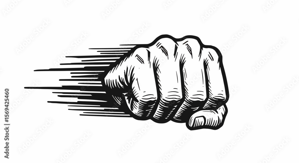 Fototapeta premium Powerful Black and White Fist Illustration with Dynamic Effect