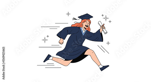 Excited graduate running fast with diploma celebrating academic achievement