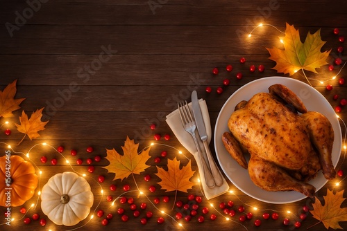 Festive Thanksgiving Table Setting with Roasted Chicken and Autumn Decor 8K Resolution