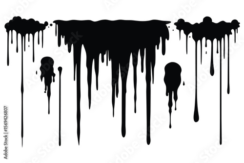 Splattered dripping ink runs vertically from the top in black, revealing a transparent background