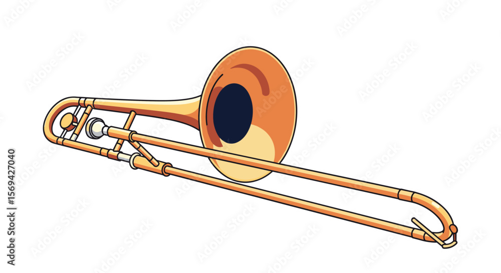 Obraz premium Golden trombone brass musical instrument for jazz band performance practice study