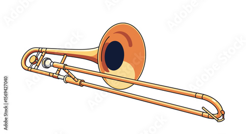 Golden trombone brass musical instrument for jazz band performance practice study