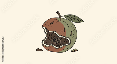 Eaten Apple Illustration: Food Waste Concept Art