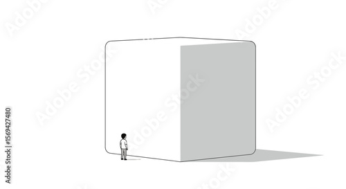 The Weight of the World: Small Figure Confronting Massive Cube