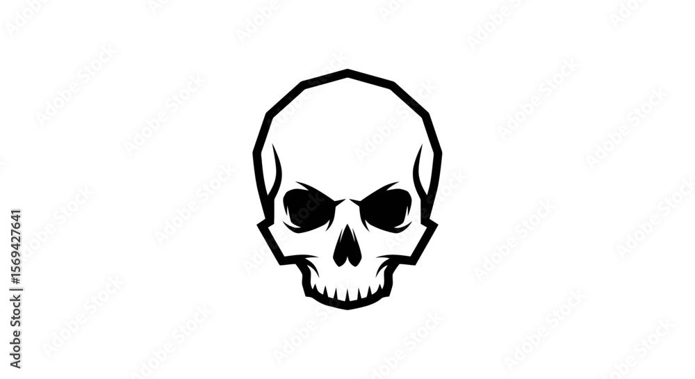 Fototapeta premium Minimalist Skull Icon: Bold Black and White Design