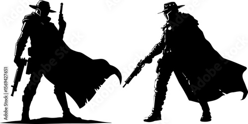 Western Gunslinger Silhouette - Cowboy with Revolver