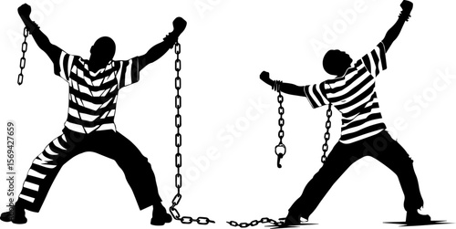 Prisoners with Chains Silhouette - Freedom and Incarceration Concept
