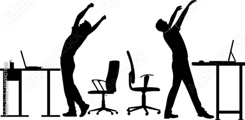 Office Workers Stretching Silhouette - Desk Break for Wellness