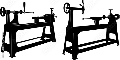 Wood Lathe Machine Silhouette - Industrial Woodworking Equipment