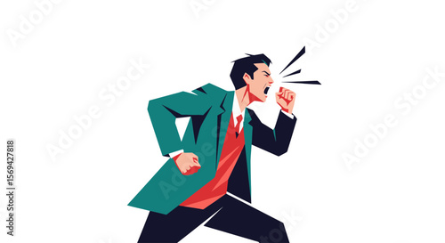 Angry Businessman Shouting - Flat Vector Illustration