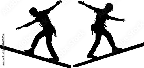Construction Worker Balancing Silhouette - High Risk Task