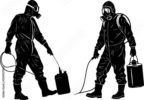 Hazmat Suit Sprayers Silhouette - Disinfection and Pest Control Workers