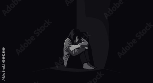 Isolated Despair: A Depressed Woman in Shadows