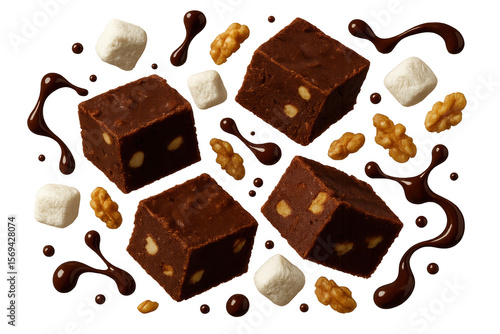 Delicious homemade fudge pieces isolated on a transparent background for design