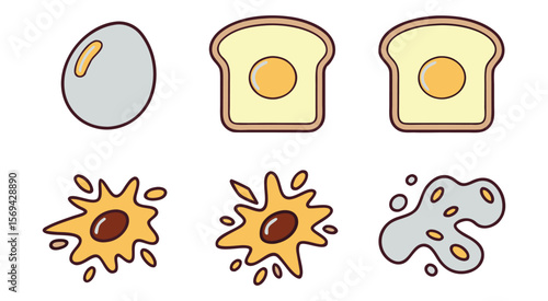 Fried Egg on Toast Stages Cartoon Illustration bread