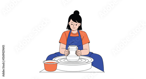 Artist working on pottery wheel creating ceramic masterpiece with focus and dedication