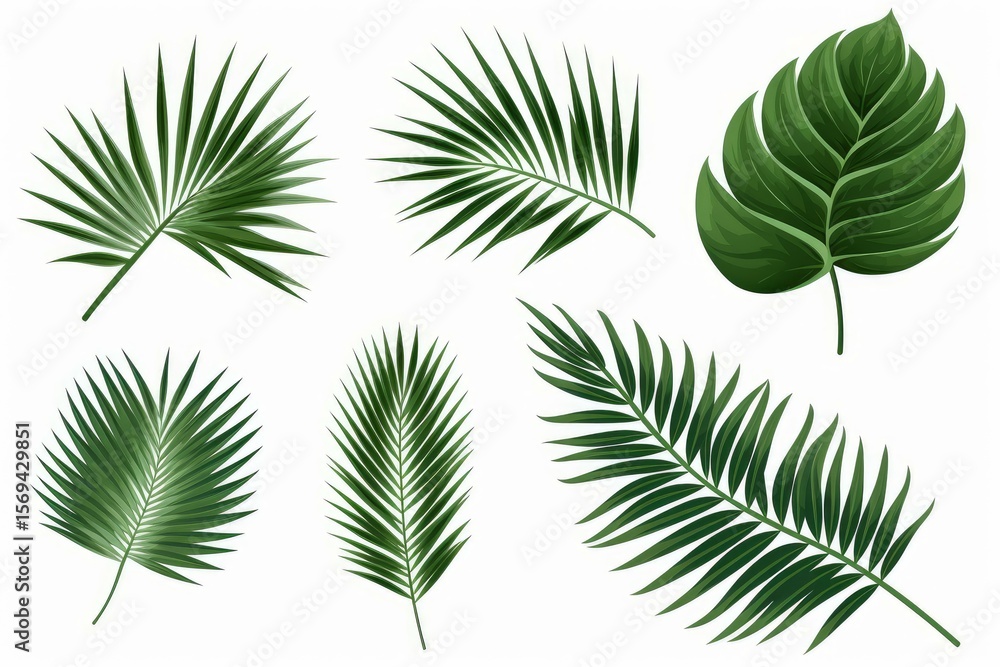 Diverse tropical leaves showcasing unique shapes and textures Diverse tropical leaves showcasing unique shapes and textures