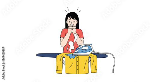 Surprised woman burns clothing while ironing home accident