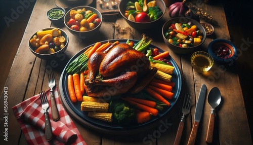 Traditional Thanksgiving Feast with Roasted Turkey and Autumn Harvest Sides 8K Resolution