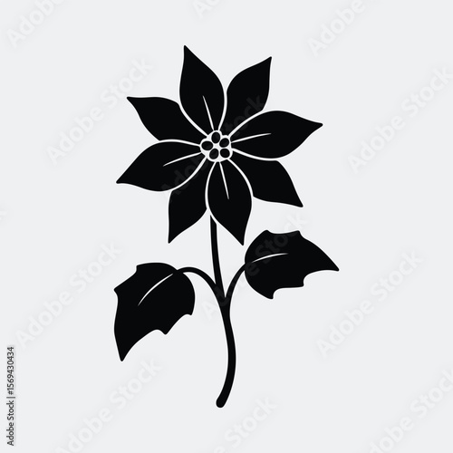 Silhouette poinsettia flower with leaves simple design vector illustration