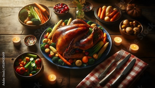 Traditional Thanksgiving Feast with Roasted Turkey and Autumn Harvest Sides 8K Resolution