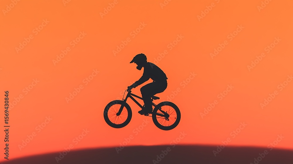 Obraz premium Silhouette Cyclist Jumping at Vibrant Sunset